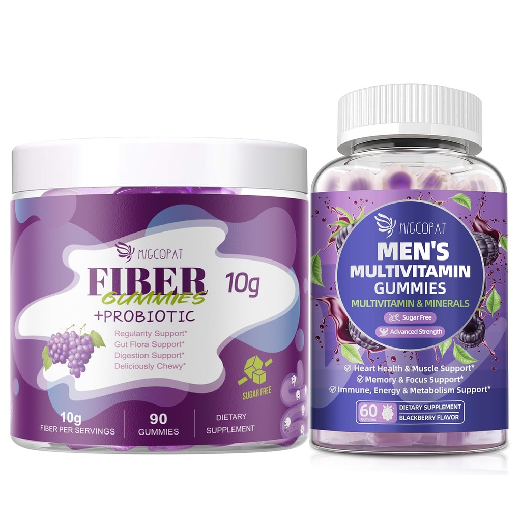 Migcopat Men's Health Bundle: Fiber Gummies + Multivitamin Gummies for Digestive & Overall Wellness