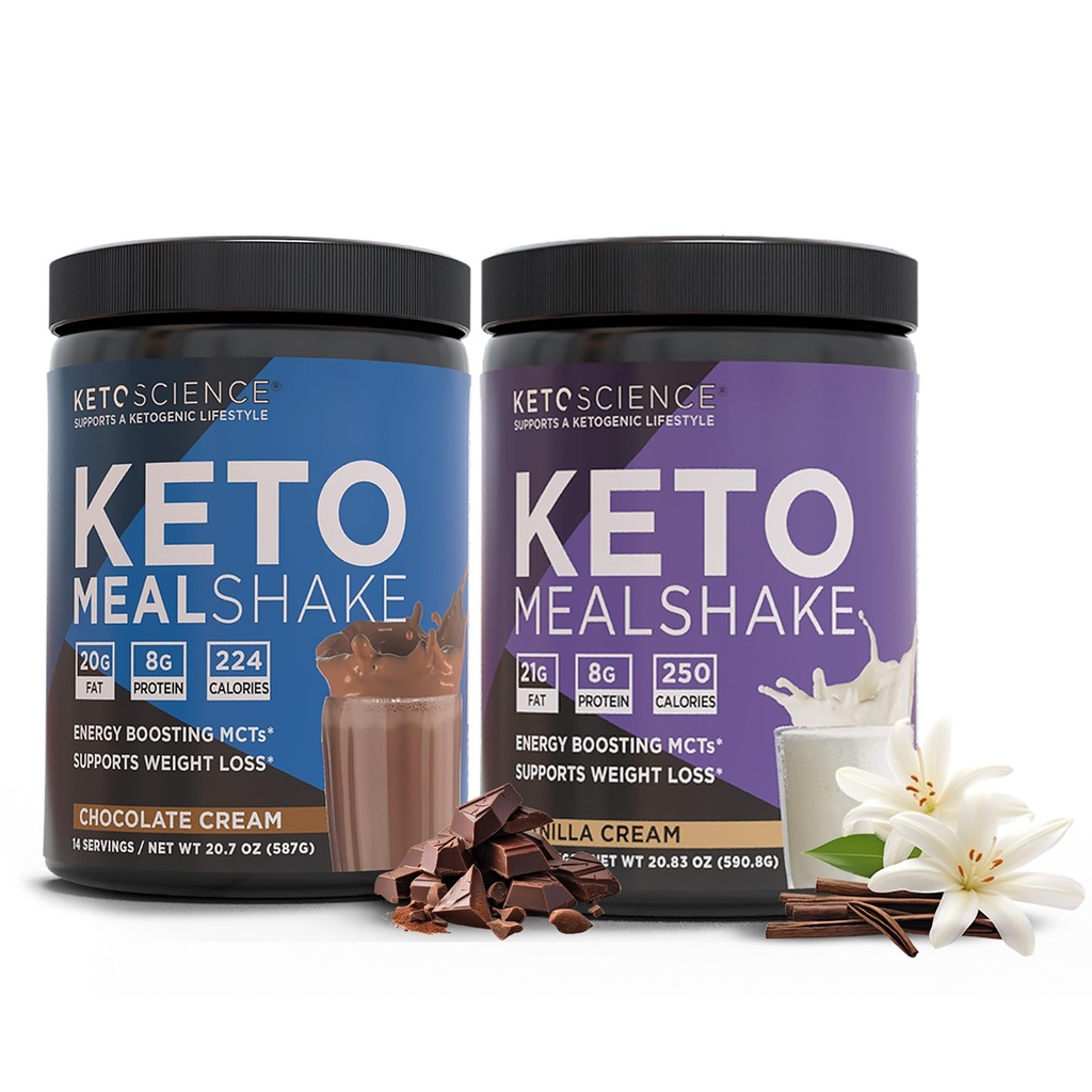 Keto Science Ketogenic Meal Shake Chocolate and Vanilla Dietary Supplement, Rich in MCTs and Protein, Packed with Collagen, Vitamins and Minerals, Keto and Paleo Friendly, (28 servings), 2 Pack