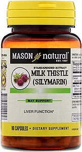 MASON NATURAL Thistle de lait (80% Silymarin Extract) avec Calcium - Soutient la fonction hépatique, le nettoyage et la désintoxication, 60 Capsules
