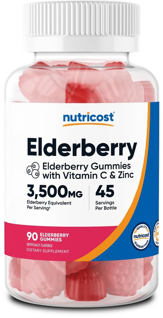 Nutricost Vlierbessen Gummies met Vitamine C & Zink 90 Gummies - Glutenvrij, vegetarisch