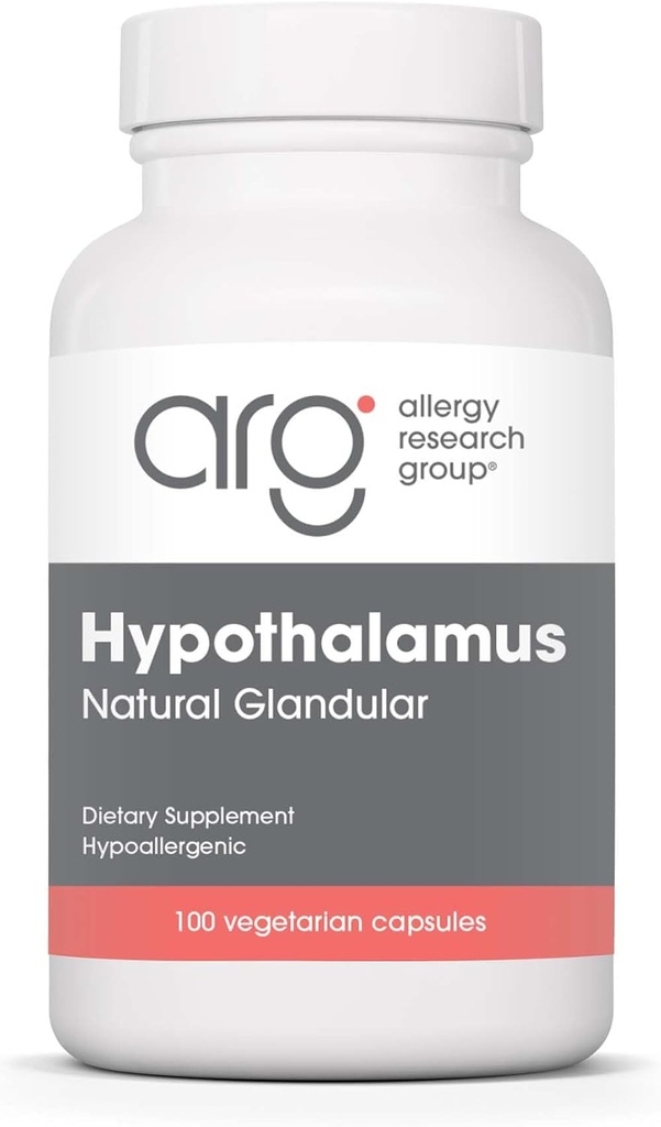 Allergy Research Group Hypothalamus Supplement - Endocriene ondersteuning, Natuurlijke Glandular, 500mg Adrenal Support, Adrenal Pituitary, Adrenal Gland Function, Bovine, Lyophilized, Vegicaps - 100 Tel.