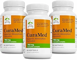 Terry naturellement CuraMed 750mg - Supplément antioxydant pour la santé du cerveau et du coeur - Supplément avec complexe de curcumine haute puissance - Soutien de la santé du rein, du foie et de l'immunité - 60 Softgels (paquet de 3)