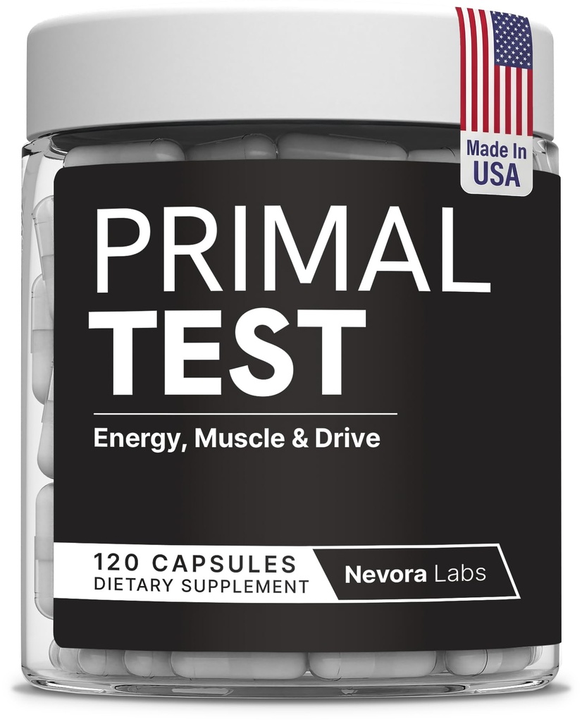 Primal Testosterone Booster for Men – Energy, Muscles & Drive with Ashwagandha, Tongkat Ali & Horny Goat Weed – High Potency Male Enhancing Supplement – Testosterone Supplement for Men – 120 Capsules