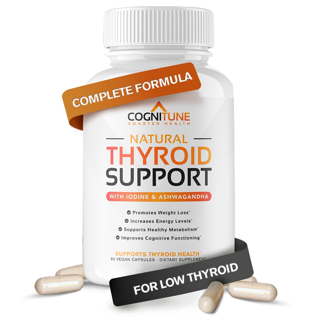 CogniTune Thyroid Support Supplement for Women and Men - Complete 14 Ingredient Formula with Iodine Selenium and B12 - Supports Natural Energy Metabolism and Mental Focus