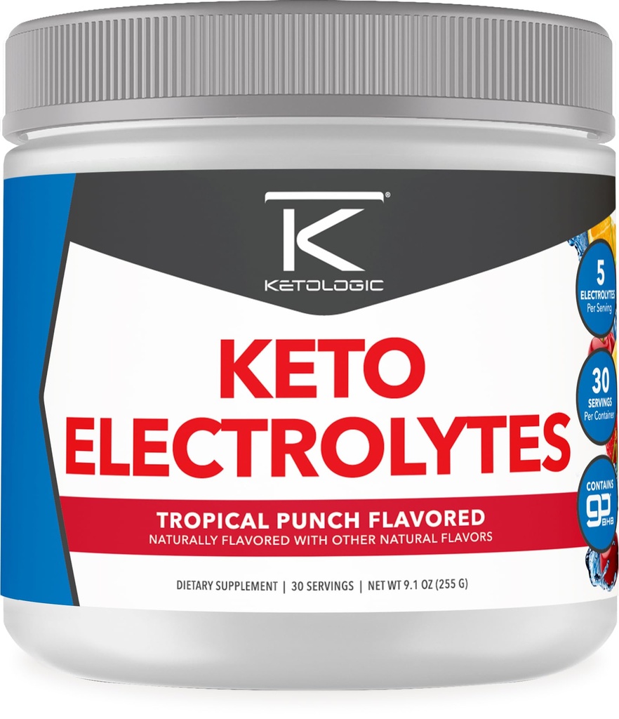 Ketologic Keto Electrolyte Powder (Tropical Punch) 30 Servings - Sugar-Free Hydration Drink Mix with goBHB Complex
