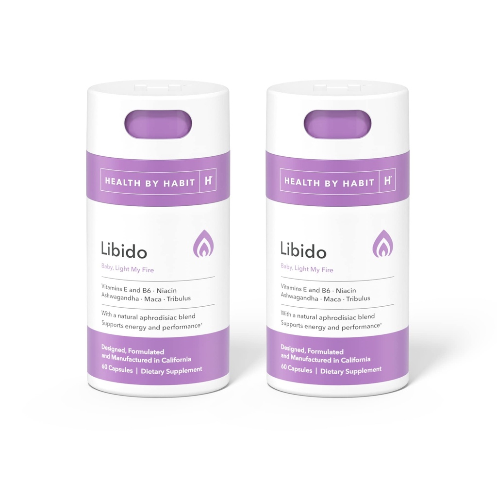 Health by Habit Libido Blend 2 Pack (60 Capsules) - Natural Aphrodisiac Blend with Maca, Ashwagandha, Vegan, Non-GMO, Sugar-Free., White