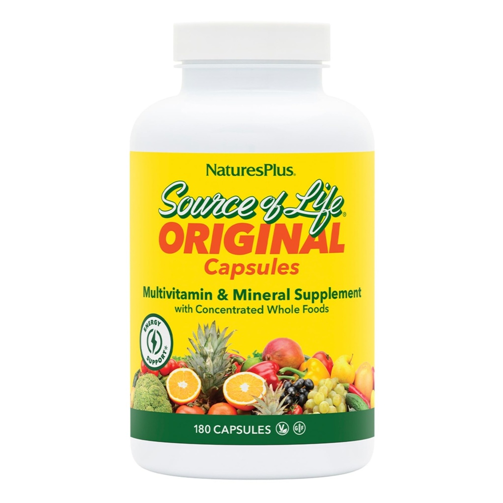 NaturesPlus Source of Life - 180 Capsules - Multivitamin & Mineral Supplement - Supports Natural Energy & Overall Well-Being - Gluten Free, Vegetarian - 20 Servings