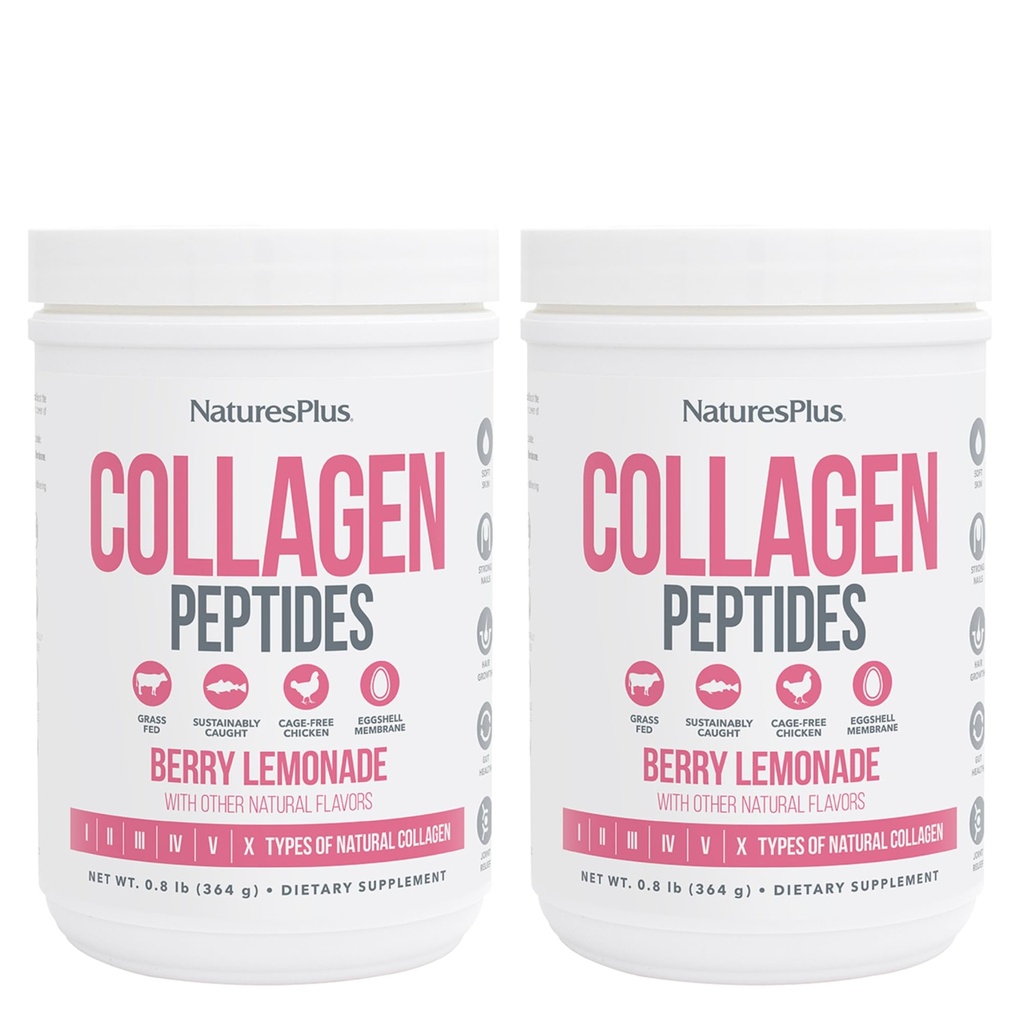 NaturesPlus Collagen Peptides, Berry Lemonade - 0.8 lb Powder, Pack of 2 - Hair, Skin, Nail & Joint Health, Immune System Support - Non-GMO, Gluten Free - 28 Total Servings