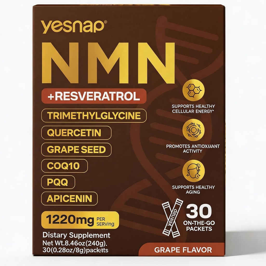 NMN Liquid Supplement NAD+ 7-in-1 Support with Aging-Supportive Resveratrol, TMG, Quercetin, CoQ10, Grapeseed, PQQ, Apigenin Cellular Energy & NAD Levels, 30 On-The-Go Packets, Grape Flavor