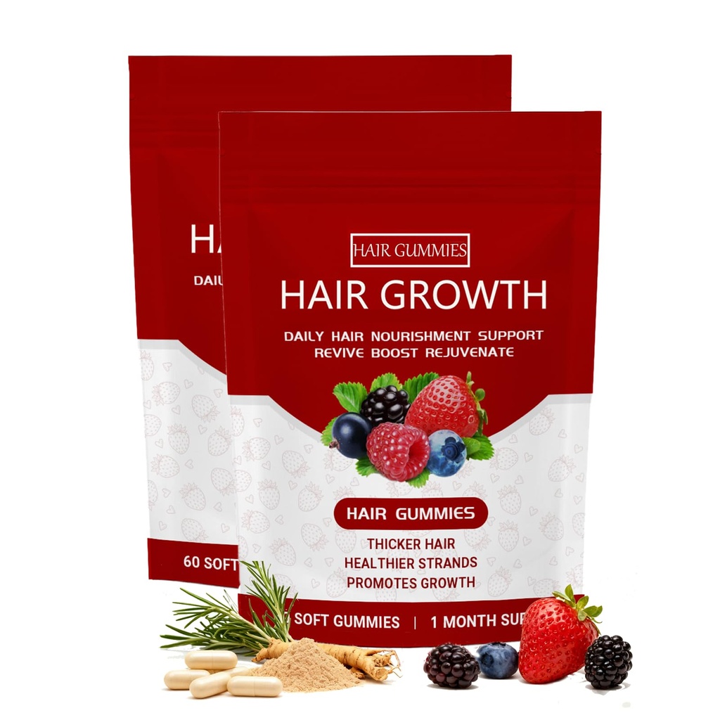 Lumin Hair Growth Gummies， Hair Growth Gummies for Black Women，Supports Thicker, Stronger & Healthier-Looking Hair – Mixed Berry Flavor, 60 Gummies (2Bag)