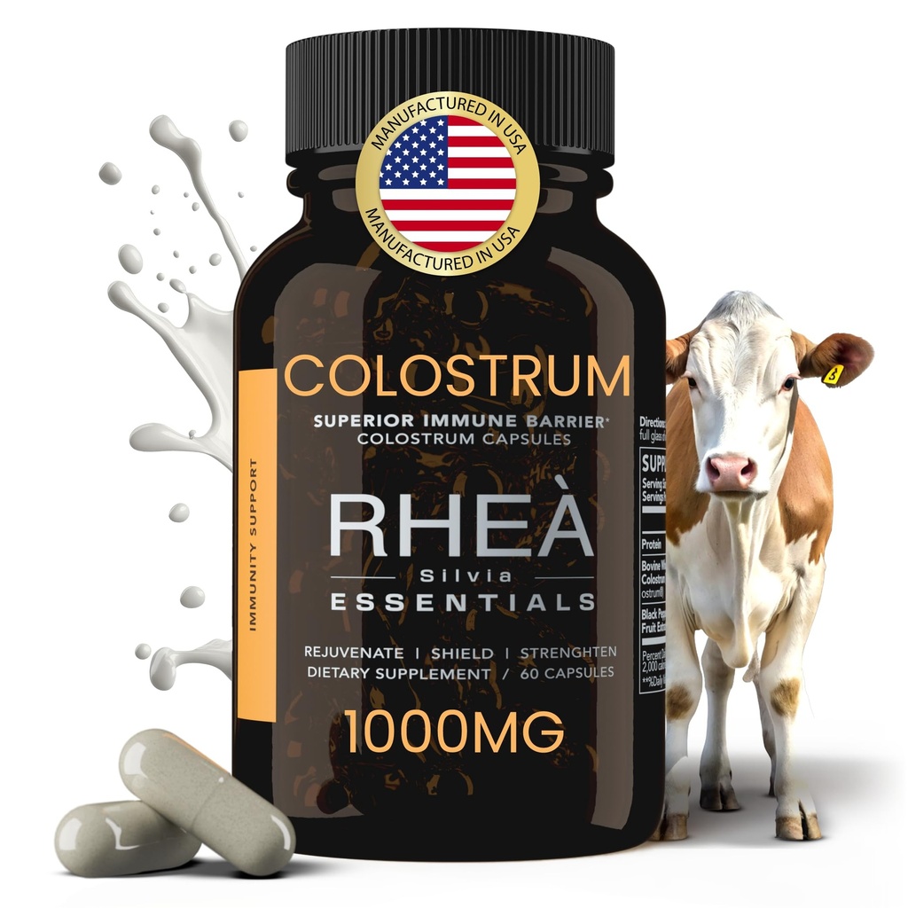Rhea Bovine Colostrum Supplement for Women, Colostrum Capsules for Gut Health, Digestion, Bloating, Beauty, Immune Support, Bovine Colostrum for Humans, Colostrum Pills (60caps)