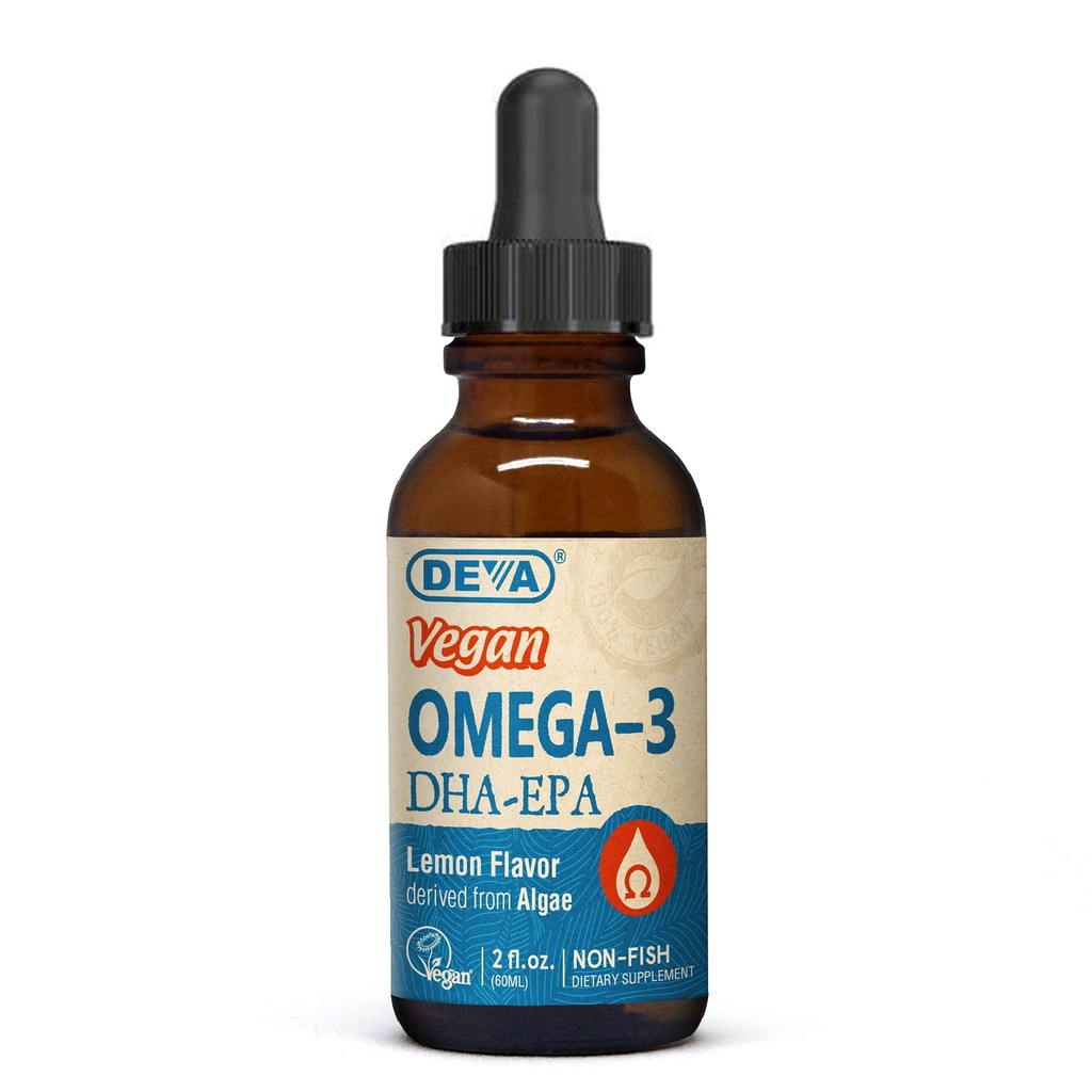 DEVA Vegan Omega-3 Liquid DHA - EPA, Non Fish from Algene, Lemon Flavor, 2 Ounce