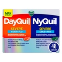 VICKS DayQuil & NyQuil SEVERE Co-Pack, Cold & Griep Geneeskunde, krachtige verlichting voor hoofdpijn, koorts, pijnlijke keel, lichte pijn & pijnen, congestie, sinusdruk, stuffy neus, en hoesten, 48 LiquiCaps