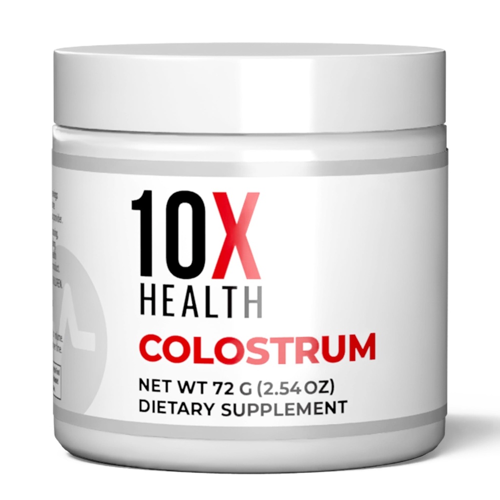 10X Health Bovine Colostrum Powder - Organic Colostrum Supplement Powder with Cat’s Claw Extract and Lactoferrin - Easy-Mix, Unflavored for Immunity & Gut Support - 60 Servings