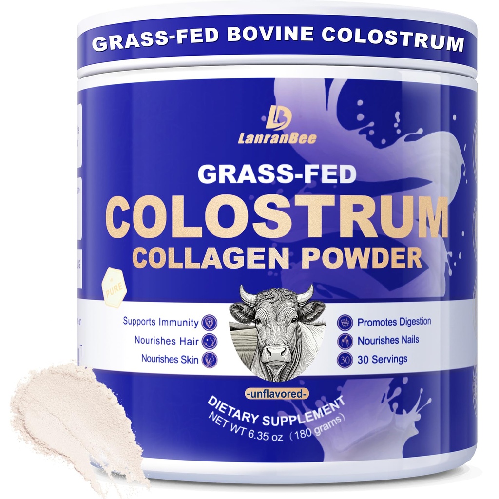 Grass-Fed Bovine Colostrum Collagen Powder for Women & Men, Hydrolyzed Collagen Peptides Powder with Probiotics | Gut Health, Immune Support, Hair, Skin, Nail, & Joint Support Supplement - Sugar Free