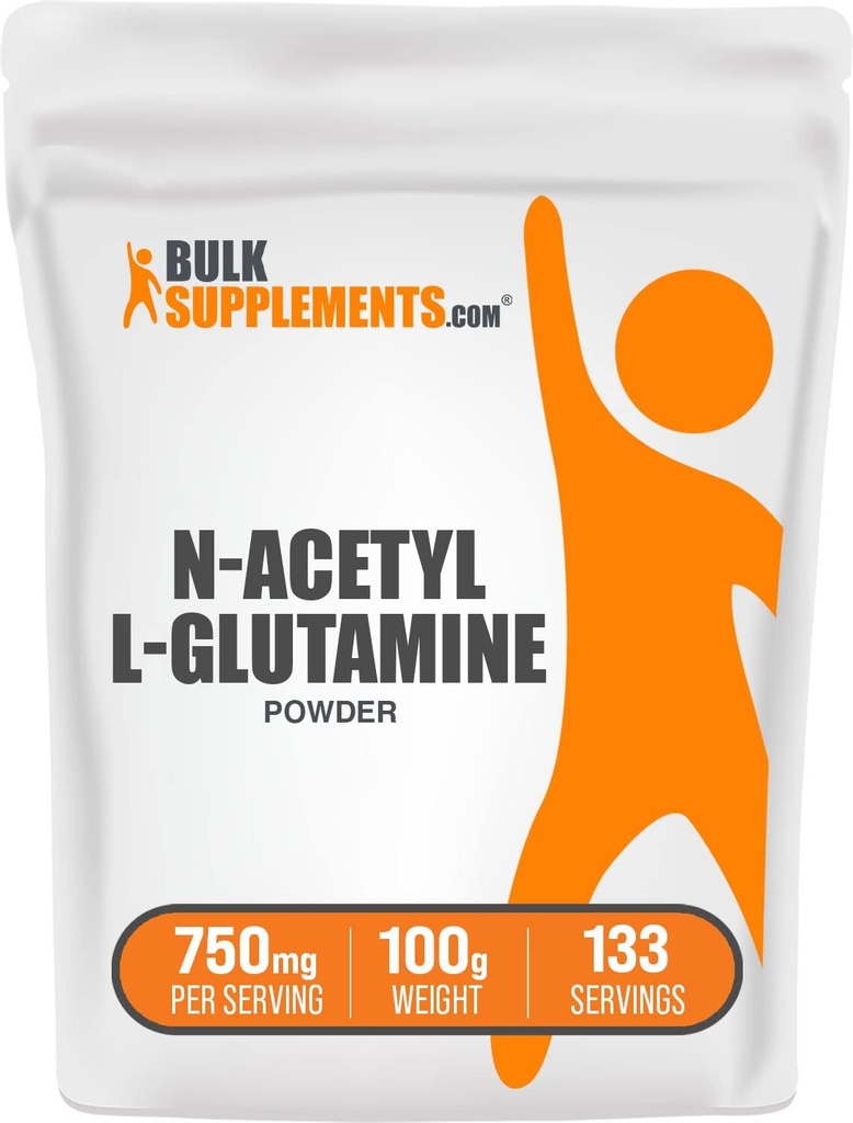 BulkSupplements.com N-Acetyl L-Glutaminepoeder - Glutaminesupplement, L Glutaminepoeder, Gut Health & Recovery - Glutenvrij, 750mg per portie, 100g (3,5 oz) (verpakking van 1)