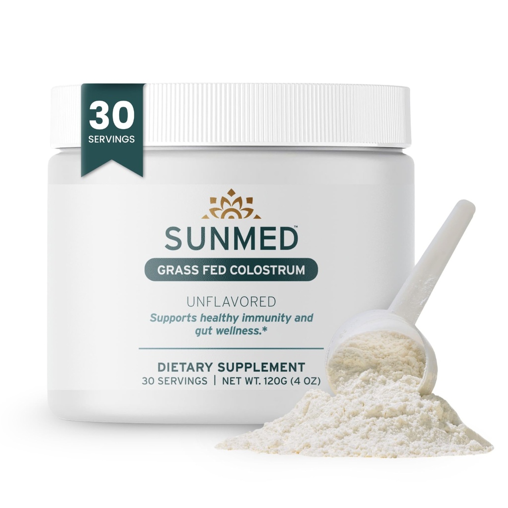 SUNMED Grass Fed Colostrum Powder – Unflavored Bovine Colostrum Supplement– Supports Immune Health, Gut Wellness & Recovery – Non-GMO, Gluten-Free, No Preservatives, 4oz (30 Servings)