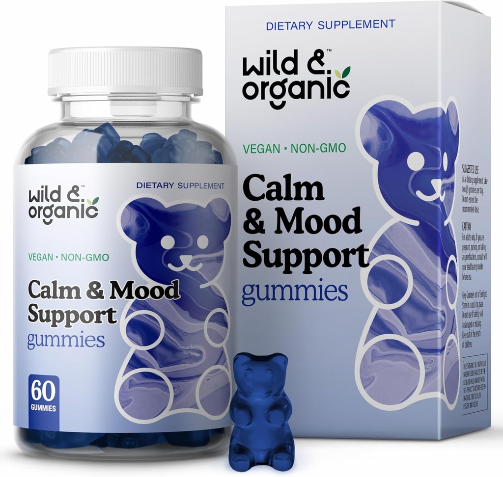 Wild & Organic Calm & Mood Gummies - Mood Support Supplement - Calming Chews w/Ashwagandha Root, Rhodiola Rosea, Lemon Balm - Ashwagandha Supplementen Gummies - 60 Tellen