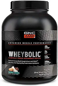 GNC AMP Wheybolic Klinisch Proven Proteïnepoeder, 40g Wei Proteïne, BCAA, Leucine, verhoogt spierkracht, spieropbouw, 3e partij getest, glutenvrij, natuurlijke chocolade, 25 porties