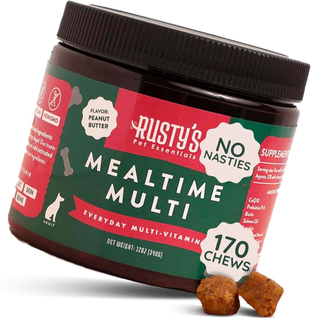 Premium Honden Multivitamine Supplement (170 Kauwen) - Maaltijd Multi - met CoQ10 - Probiotica - Pompoen - Immuun Ondersteuning - Bevordert betere gezamenlijke mobiliteit - gezonde huid en jas - Made in The USA