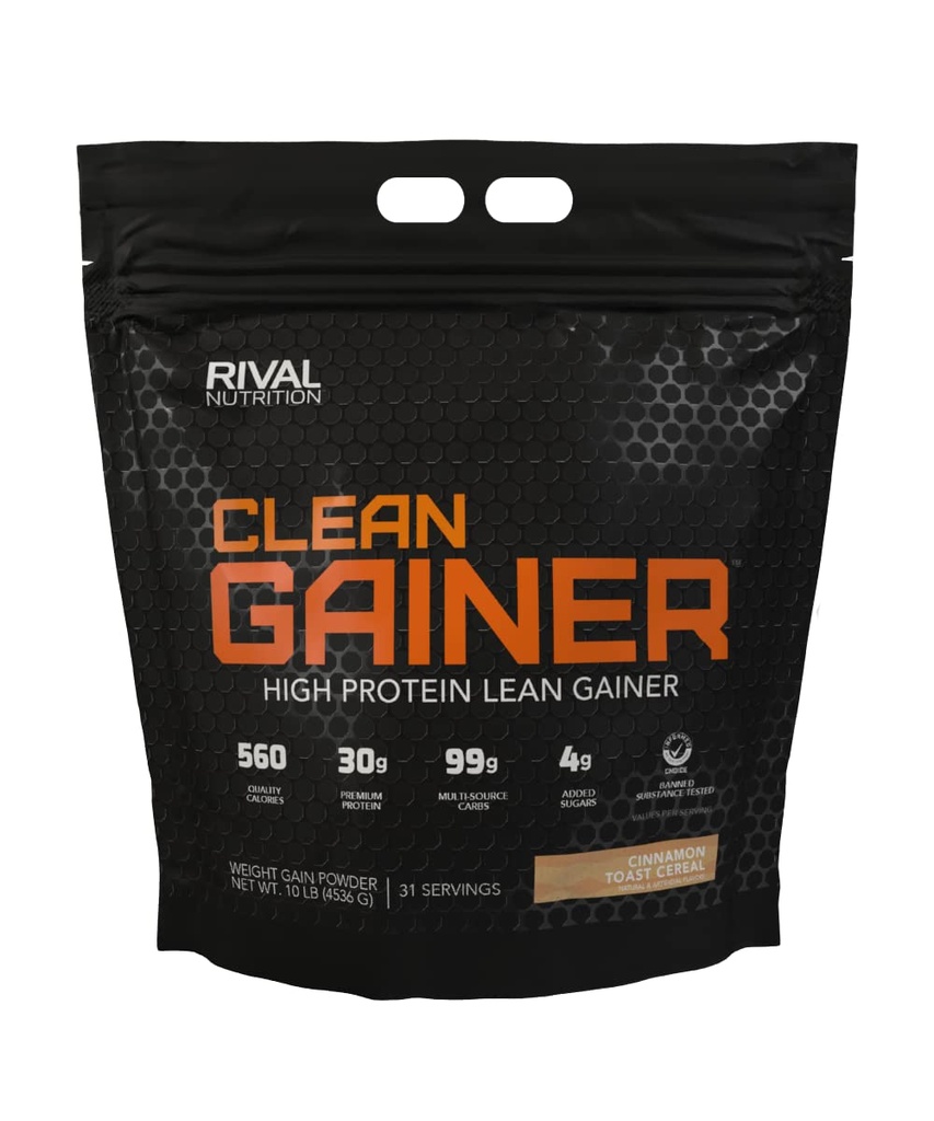 Rival Nutrition Clean Gainer Cinnamon Toast Cereal 10 Lb I High Protein Lean Gainer Powdered Drink Mix I 560 Calories, 30g Protein, and 99g Multi-Source Carbs Per Serving I 31 Servings