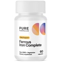 Ferrous Iron Complete: 29 mg Iron Supplement Iron with Vitamin C, Vitamin B12, B6, Thiamin and Folate Blood Support Supplement for Men & Women Without GI Side Effects - 60 Capsules