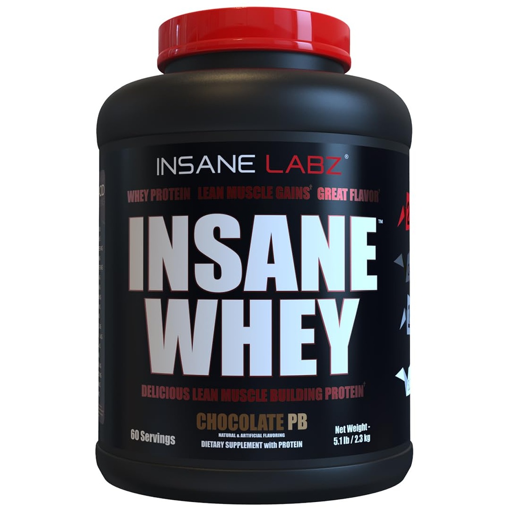 Insane Labz Insane Whey,100% Muscle Building Whey Protein, Post Workout, BCAA Amino Profile, Mass Gainer, Meal Replacement, 5lbs, 60 Srvgs (Packaging May Vary) (Chocolate Peanut Butter)