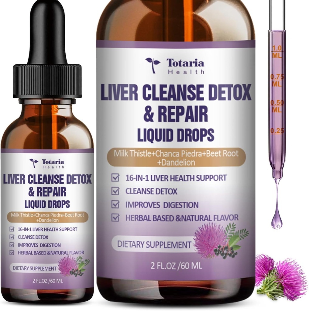 Lever Reiniging Reparatie Vloeistof,1100mg Melkdistel Supplement Dandelion Root en 16+ Kruiden voor lever ondersteuning Actieve lever Gezondheid Formule Geen Suiker Veganistisch Niet-GMO en All-Natural
