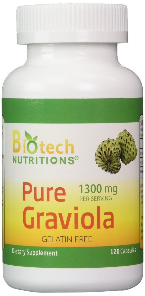 Graviola 100% Pure Graviola 1300mg Per Servings 120 Capsules Per Bottle (Annona muricata)