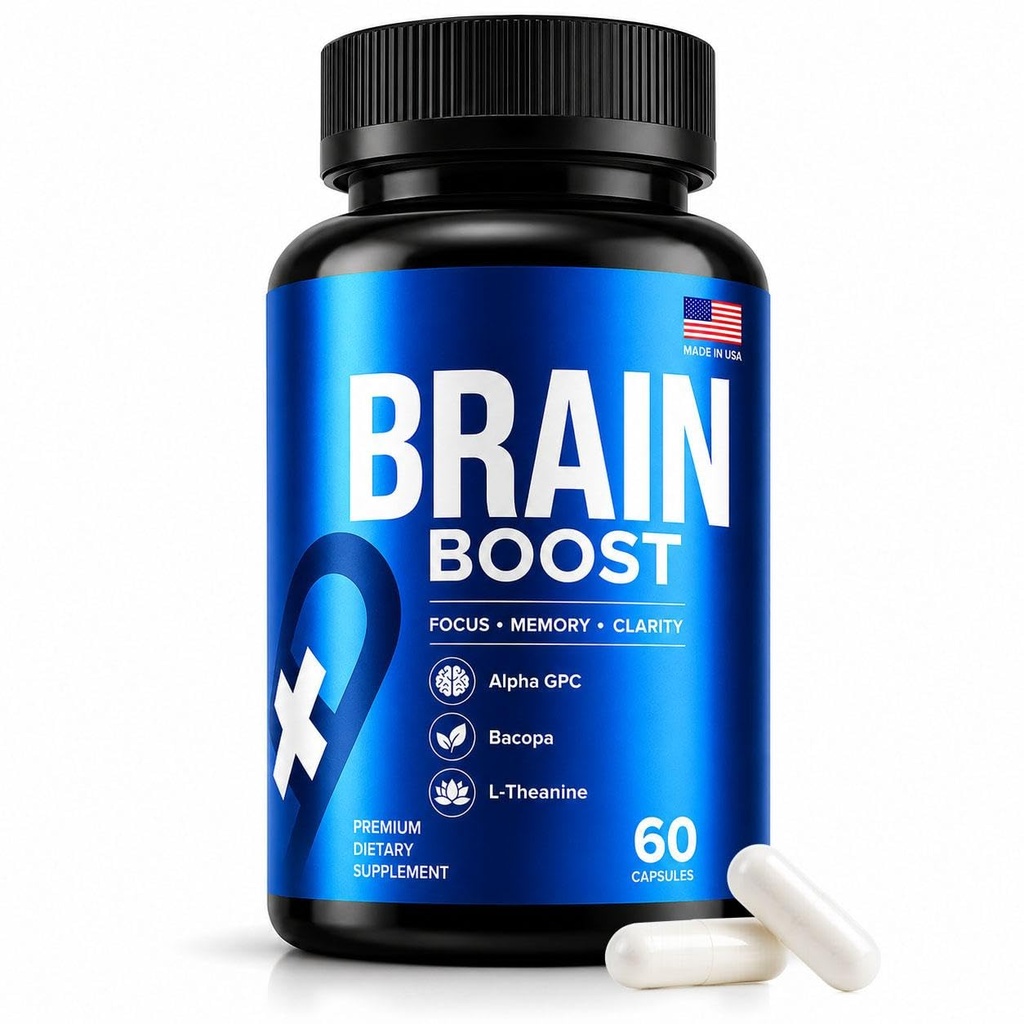 Poop-Off Wellness Essentials – Brain Support Nootropic Capsules with Alpha GPC, Bacopa & L-Theanine for Focus, Memory & Mental Clarity, 60 Capsules (Blue)