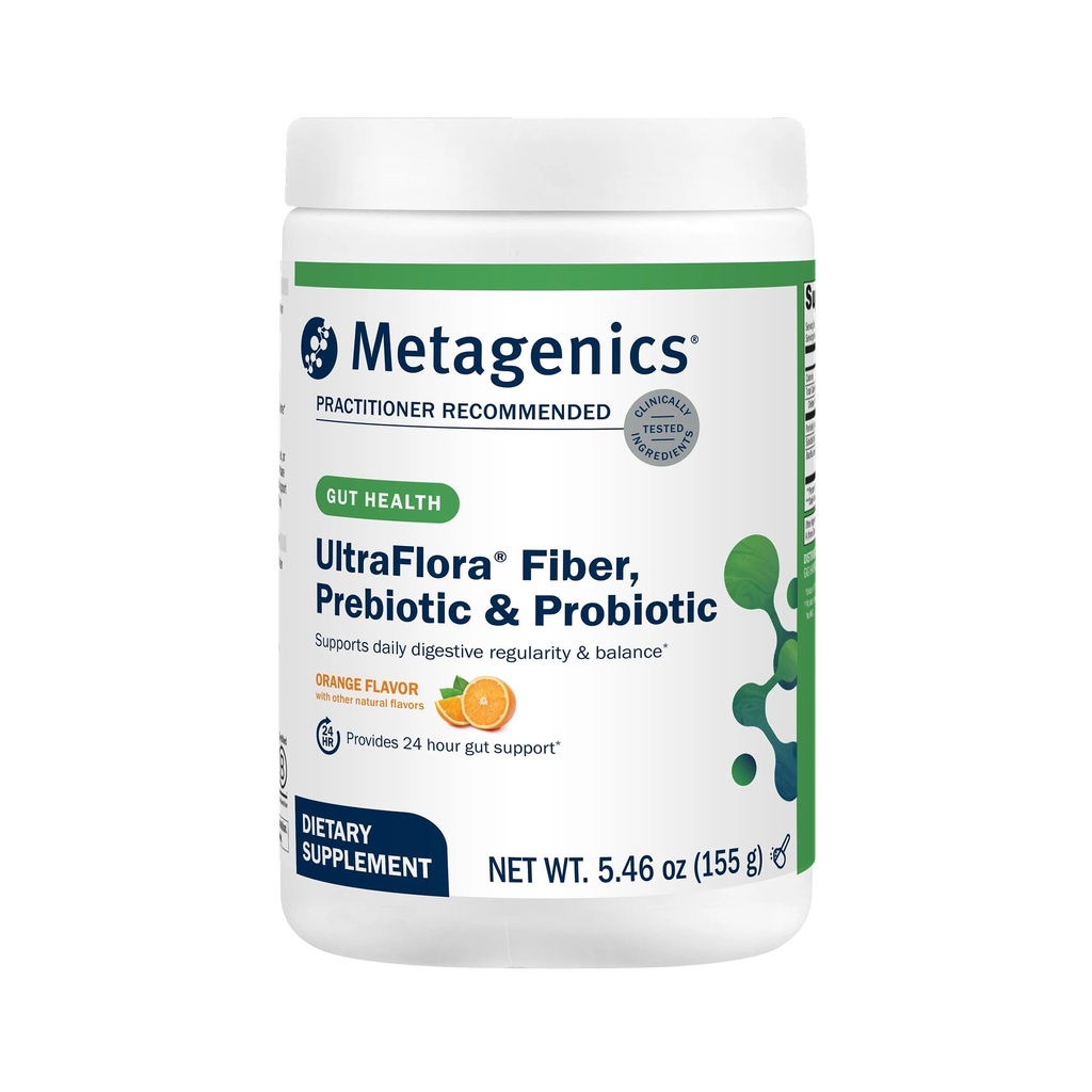 Metagenics UltraFlora Fiber, Prebiotic & Probiotic - Dietary Fiber Supplement Powder - Supports Bowel Regularity, Microbiome Balance & Gut Comfort - Orange Flavor - 30 Servings