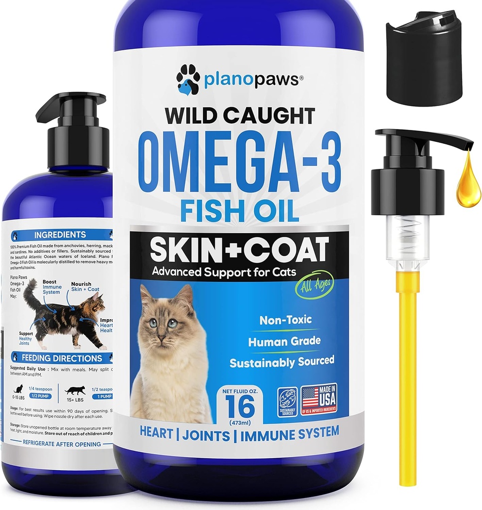 Omega 3 Visolie voor Katten - Beter dan Zalmolie voor Katten - Kitten + Kattenvitaminen en Supplementen - Kattengezondheidsbenodigdheden - Kattenroosbehandeling - Vloeibare visolie voor huisdieren - Kattenvoerproducten