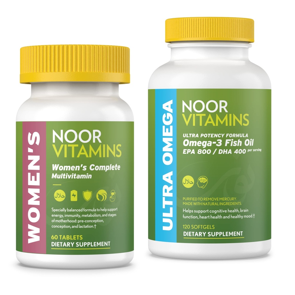 Noor Vitaminen Vrouwen Multivitamine en Omega Visolie Supplement Bundle