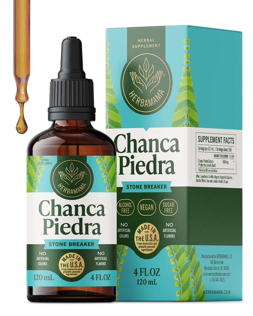 HERBAMAMA Chanca Piedra Kidney Stone Breaker Tincture - Vegan Kidney Stones & Urinary Tract Support with Chanca Piedra Liquid Extract - Non-GMO, Alcohol & Sugar-Free Supplement Drops, 56-Day Supply