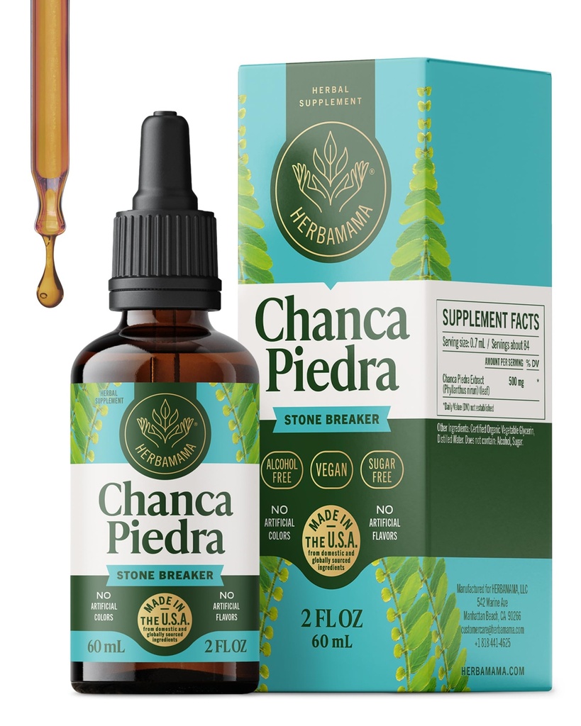 HERBAMAMA Chanca Piedra Kidney Stone Breaker Tincture - Vegan Kidney Stones & Urinary Tract Support with Chanca Piedra Extract - Non-GMO, Alcohol & Sugar-Free Supplement Drops, 28-Day Supply