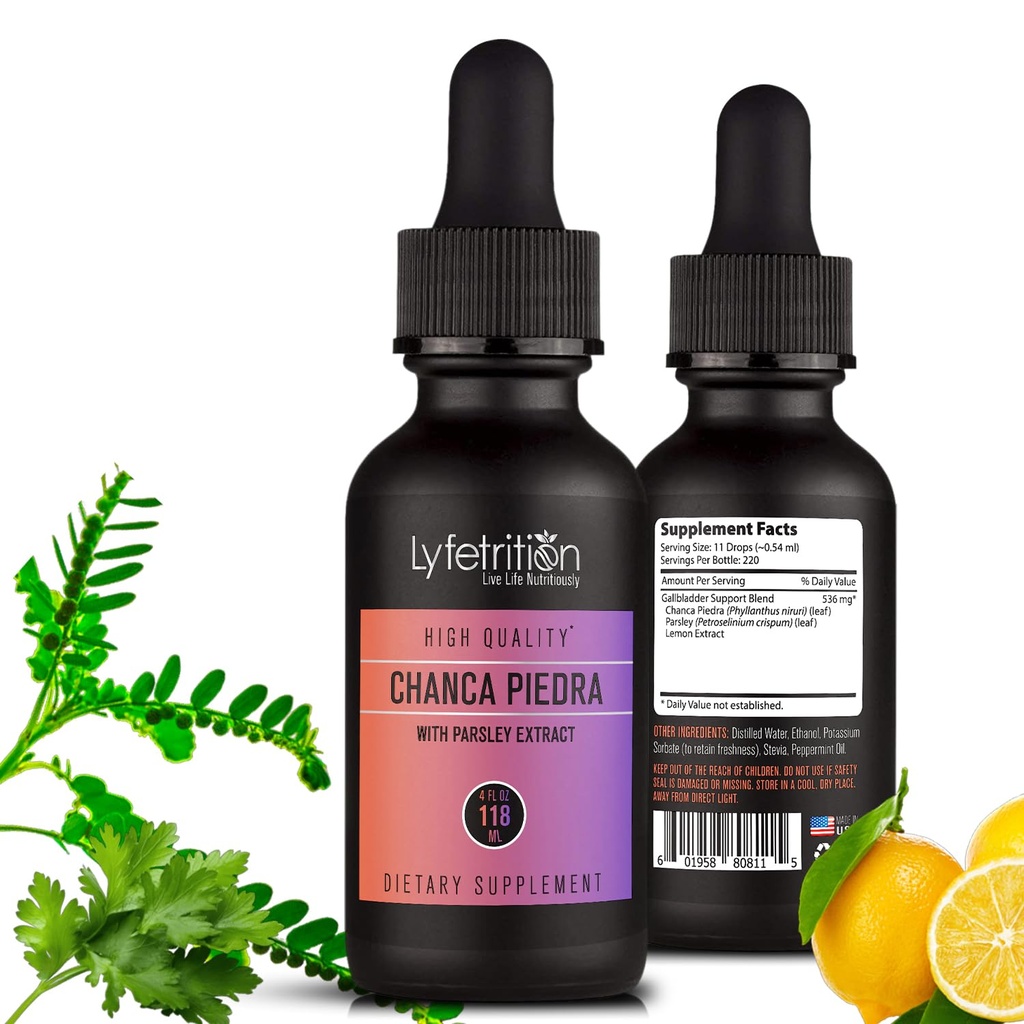 Lyfetrition Chanca Piedra with Parsley Extract Liquid Supplement |4 FL OZ (118 ml) |220 Servings |536 mg | Lemon Extract | Stone Breaker | Non-GMO |GMP Approved Lab |Made in USA