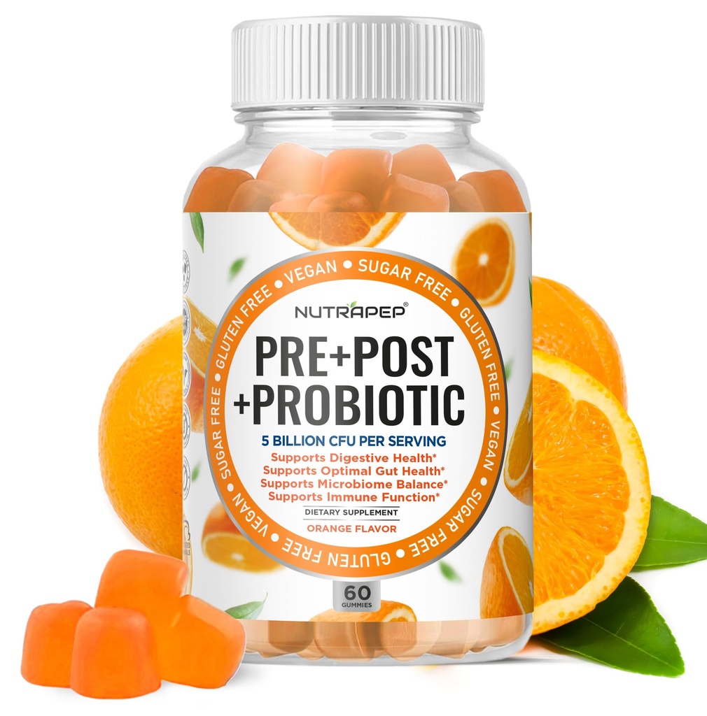 Prebiotic Probiotic & Postbiotic Gummies for Women Men & Kids Children - High Potentie 5 Miljard CFU - Sugar-Free & Gluten Free