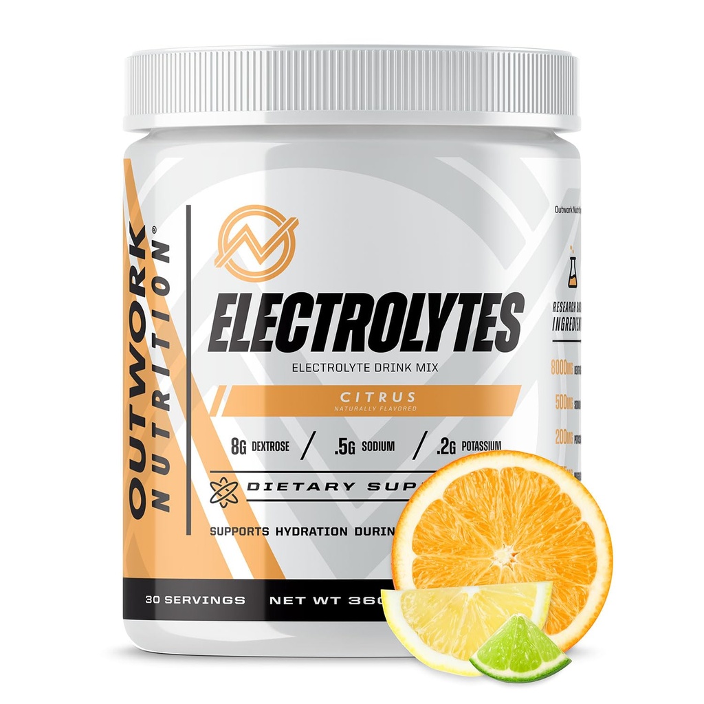 Outwork Nutrition Electrolytes Powder - Hydration Powder for Exercise Endurance & Muscle Cramp Relief - Instant Hydration, Electrolyte Drink Mix - Citrus Flavor, 30 Serv