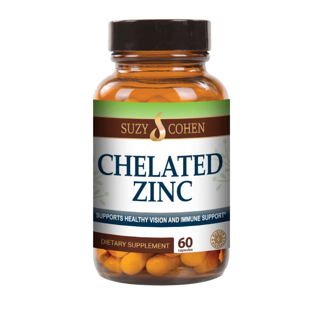 Suzy Cohen Chelated Zink Supplementen - 60 Capsules Zacht op de maag - Zink is voor gezonde celgroei en DNA-vorming - Ondersteunt gezonde immuunfunctie en huidgezondheid