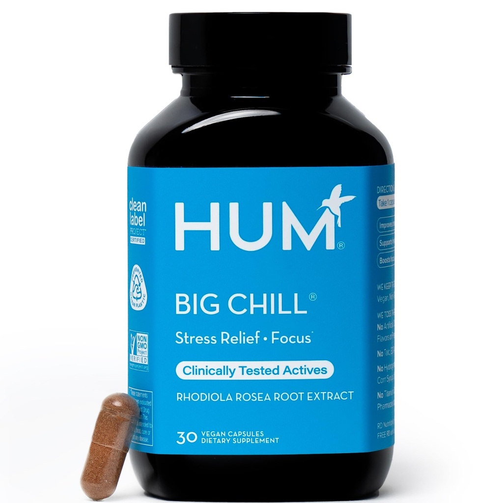 HUM Big Chill Rhodiola Rosea Supplement, Adaptogenic Herbal Calm Supplement, Support for Focus, Calming and Adrenal Health Balance with 500mg Rhodiola Rosea Extract, Gluten Free, 30 Vegan Capsules