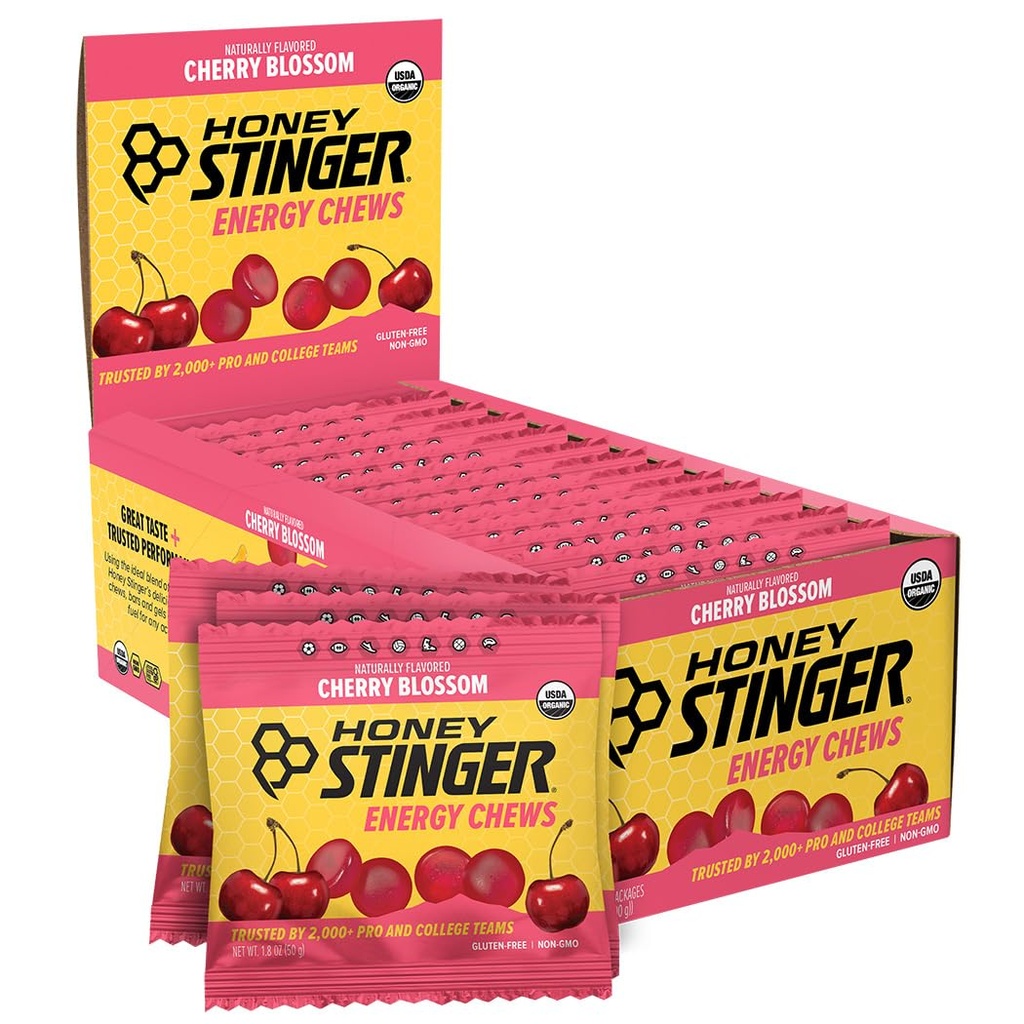 Honey Stinger Biologische Cherry Blossom Energie Kauw, Glutenvrij & Cafeïnevrij, voor oefeningen, hardlopen en prestaties, Sport Voeding voor thuis & Gym, Pre en Mid workout, 12 Pack, 21,6 Ounce