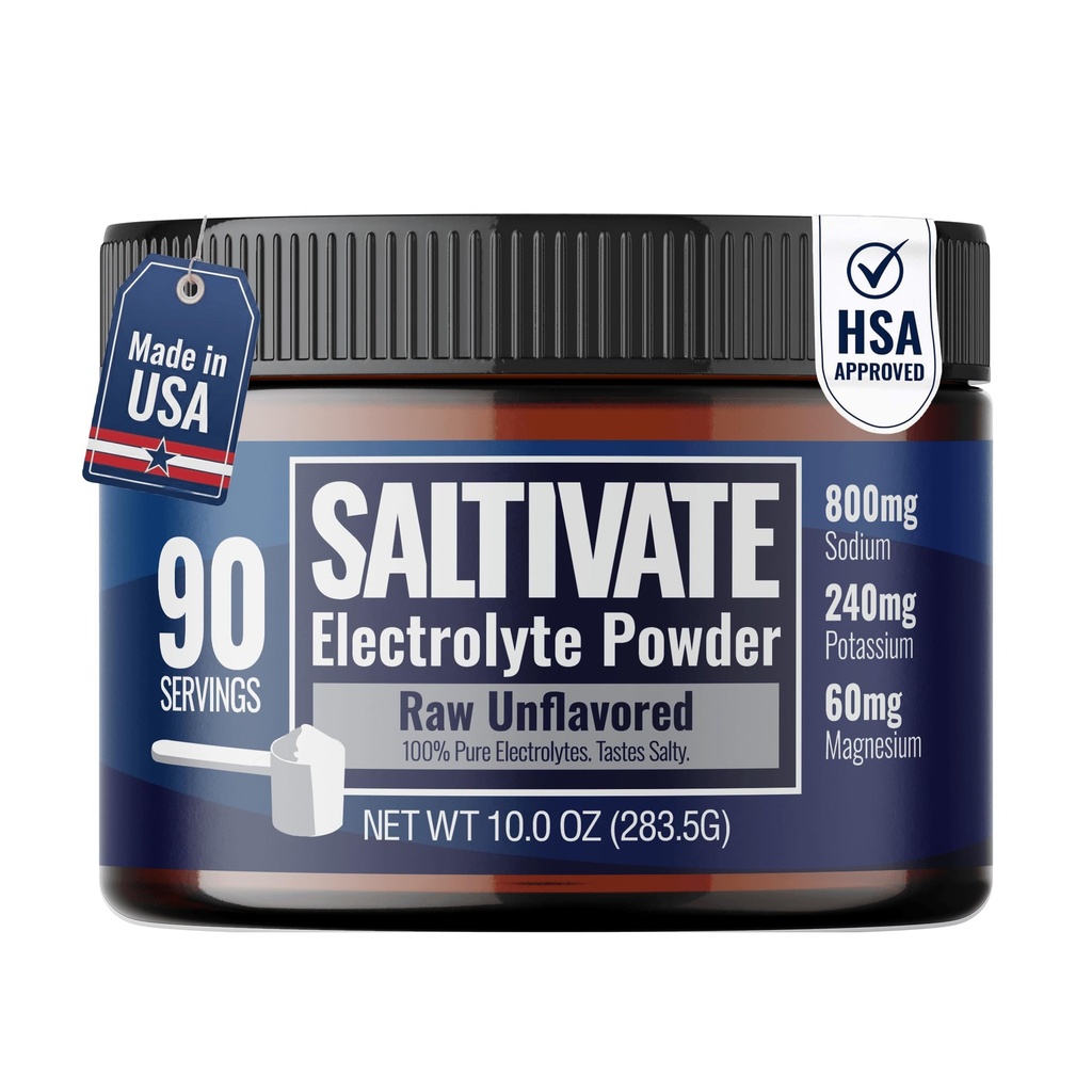 Raw Unflavored Electrolytes | HSA FSA | High Sodium, Potassium, Magnesium | No Sugar, Stevia, Citric Acid or Maltodextrin | Bulk Raw Electrolyte Powder| Made in USA | Makes 90 Servings of 32 Fl Oz