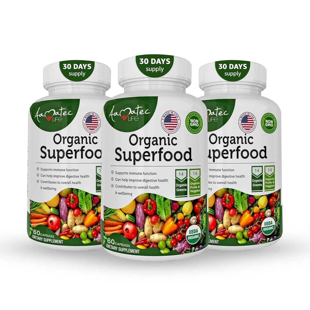 Biologische Superfood Greens Fruit en Veggie Complex - Beste Dieetsupplement met 14 Groenen &14 Fruit & Groenten met Alfalfa Rijk aan Antioxidanten Biologische Ingrediënten Non-GMO (180 Count Pack of 3)