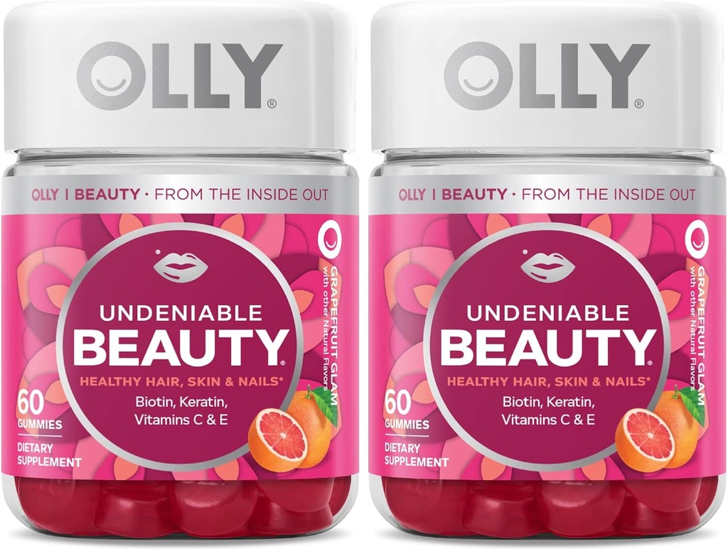 OLLY Undeniable Beauty Gummy, voor haar, huid, nagels, Biotine, Vitamine C, Keratine, Kauwbare Supplement, Grapefruit, 30 dagen levering - 120 Tellen
