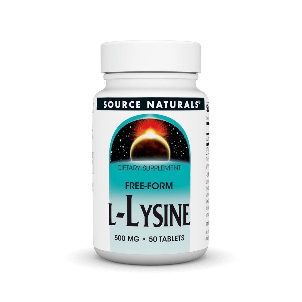Bron Naturals L-Lysine Free Form -Aminozuur Supplement ondersteunt energievorming & collageen* - 500 mg- 50 tabletten
