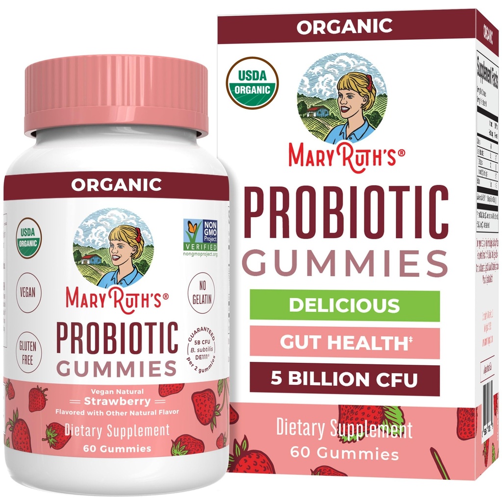 MARYRUTH'S USDA Organic Probiotic Gummies Probiotic Discompatitive Support 