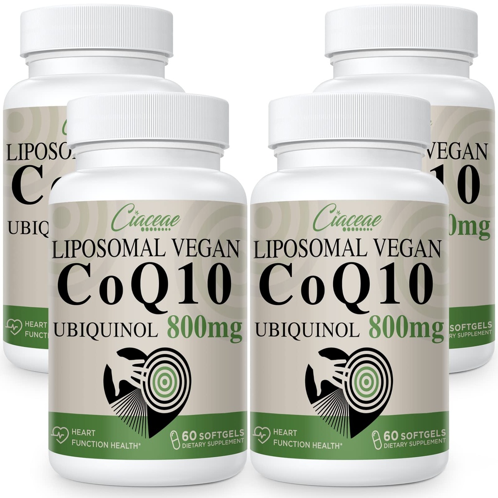Liposomale CoQ10 800mg Ubichinol Softgel, Max Absorptie Ubichinol Co-enzym Q10, Ubichinol CoQ10 Supplement voor Antioxidant, Hartfunctie en Energieproductie, Pure CoQ10 800mg, 240 Vegan Softgels