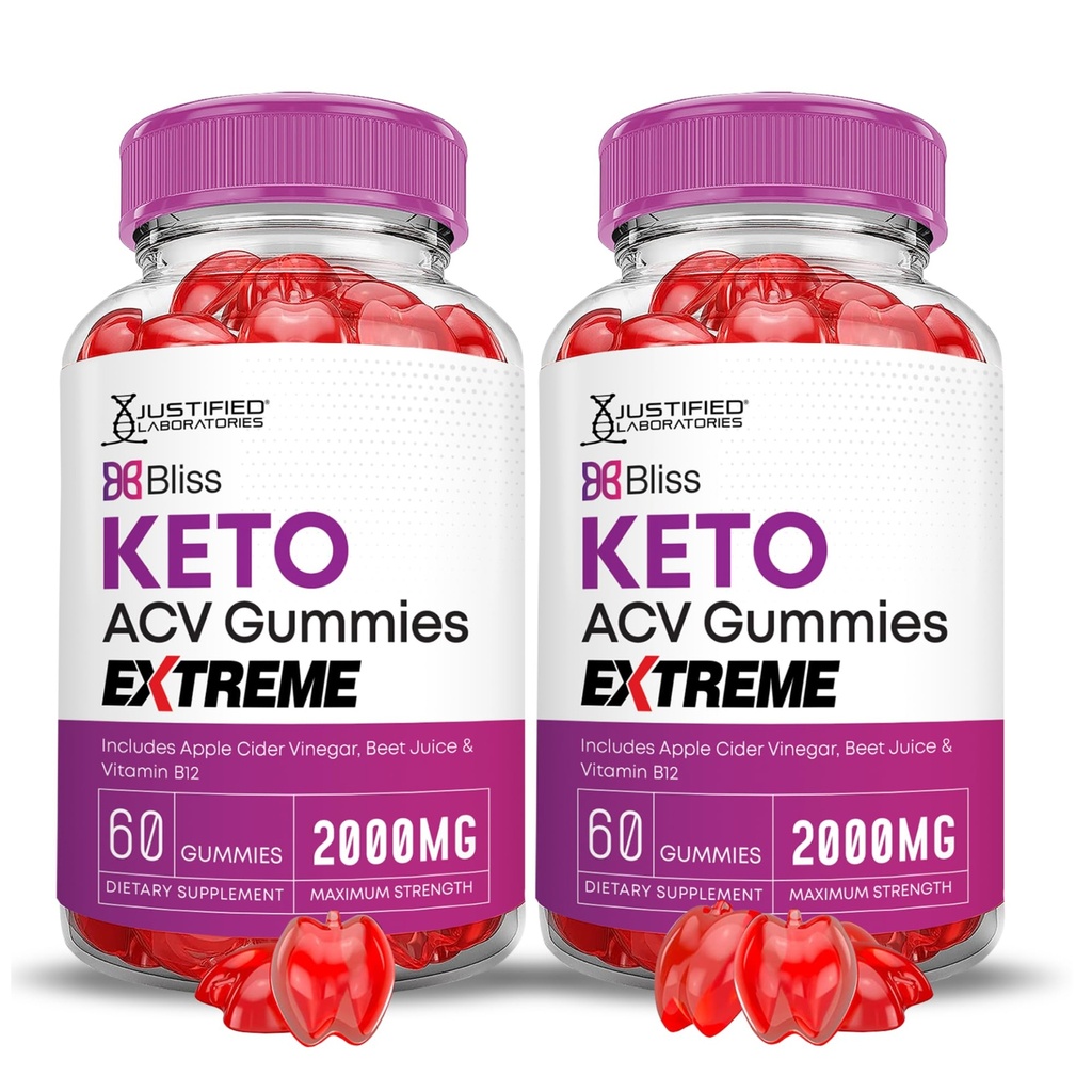Justified Laboratories Bliss Keto ACV Gummies Extreme (2000 mg) - 60 Count, Pack of 2 - Formulated with Apple Cider Vinegar, Folate & Vitamin B12 - Non-GMO, Vegan, Gluten Free - 60 Servings