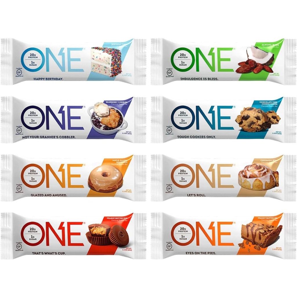 ONE Protein Bars, Sampler Variety Pack, Glutenvrij met 20g Proteïne en 1g Suiker, Pantry Nietjes, 2.12 oz (8 aantal)