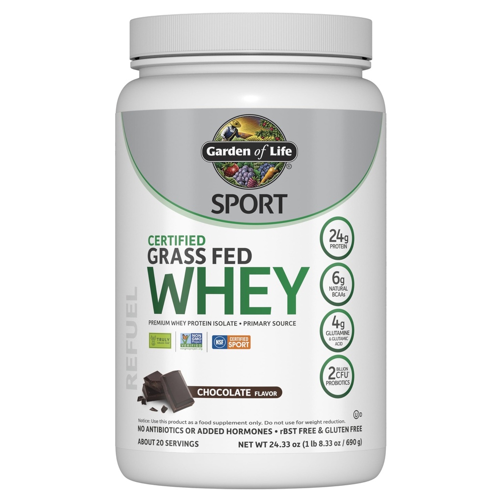 Garden of Life SPORT Whey Protein Powder Chocolate, Premium Grass Fed Whey Isolate plus Probiotics for Immune System Health, 24g Protein, Non GMO, Gluten Free, Cold Processed - 20 Servings (Pack of 6)